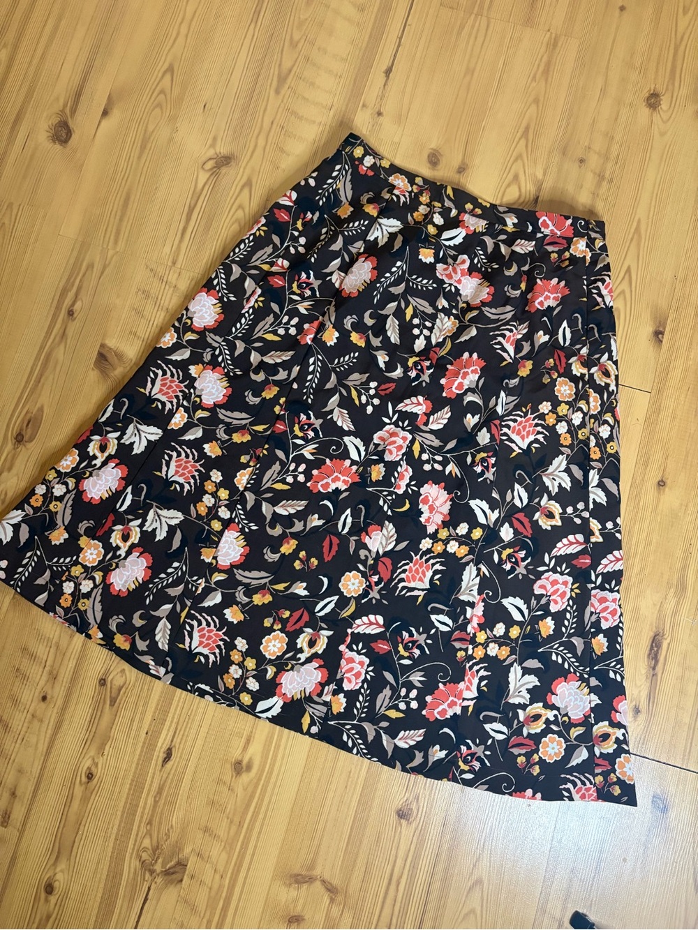 Sag Harbor Black A-Line Skirt with Coral, Pink and Yellow Floral Print